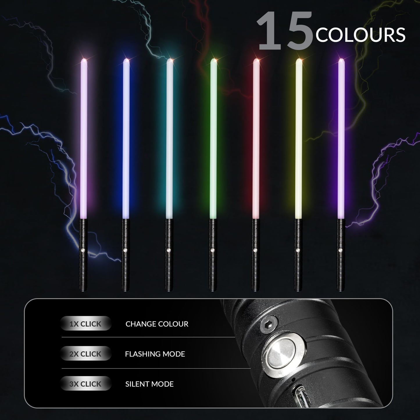 Set of 2 Lightsabers - with 15 Colors and Sound Effects