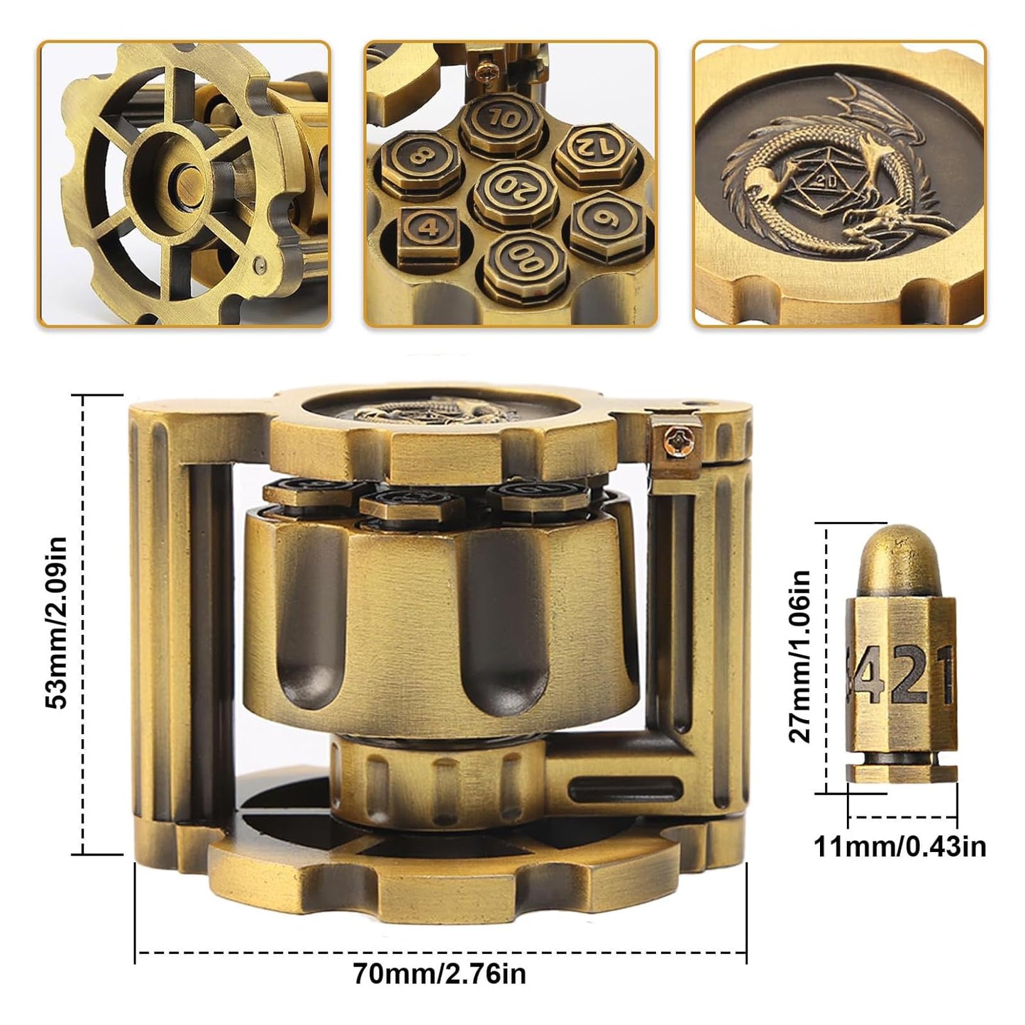 Bullet Dice Set – 7 Metal Dice with Revolver