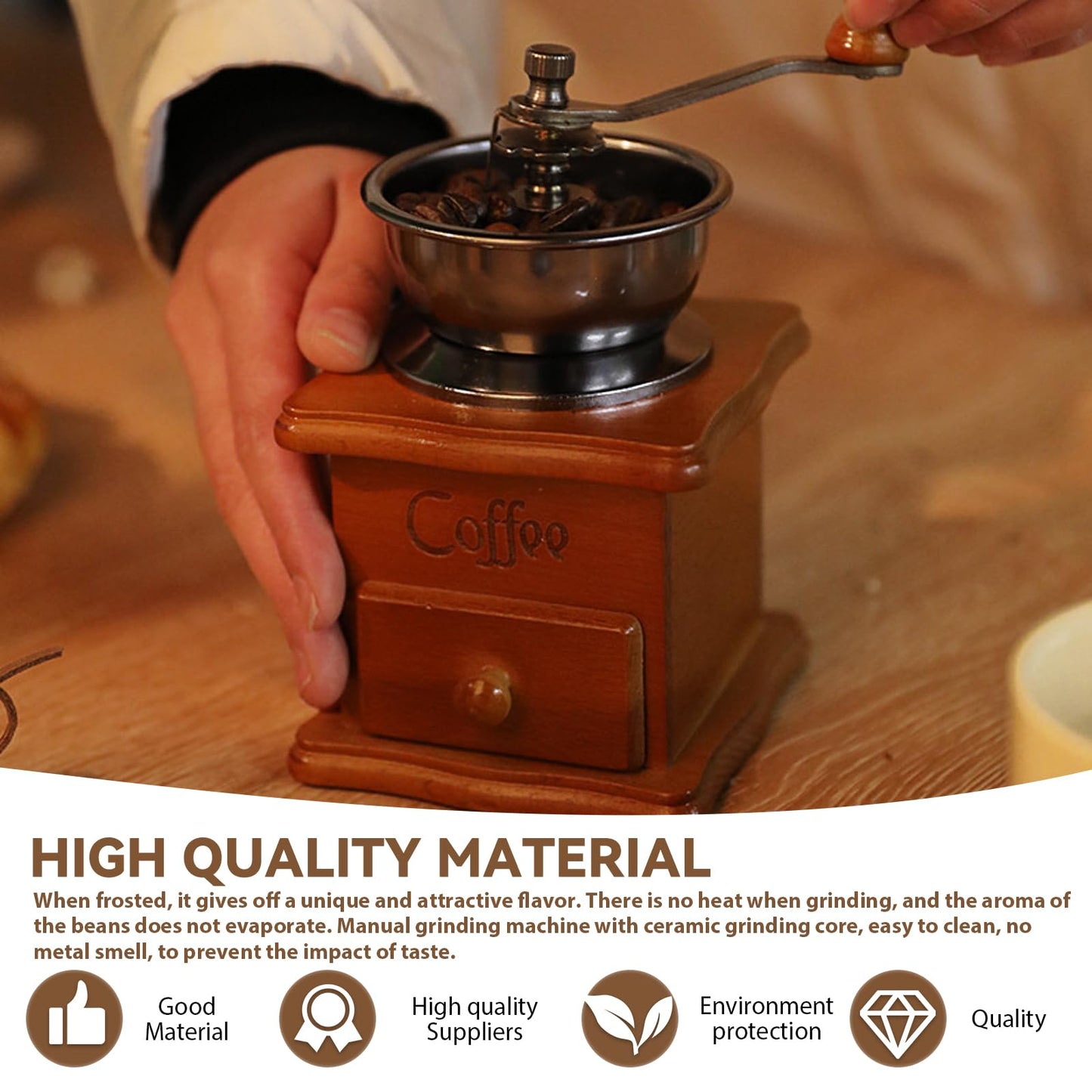 Retro Hand Coffee Grinder with Wooden Drawer