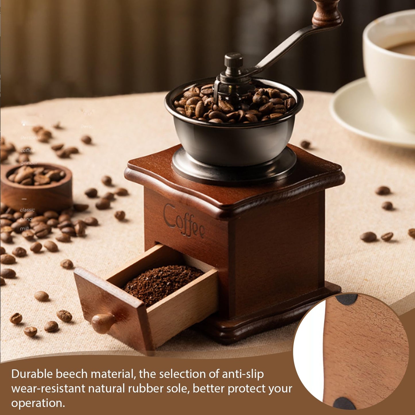 Retro Hand Coffee Grinder with Wooden Drawer