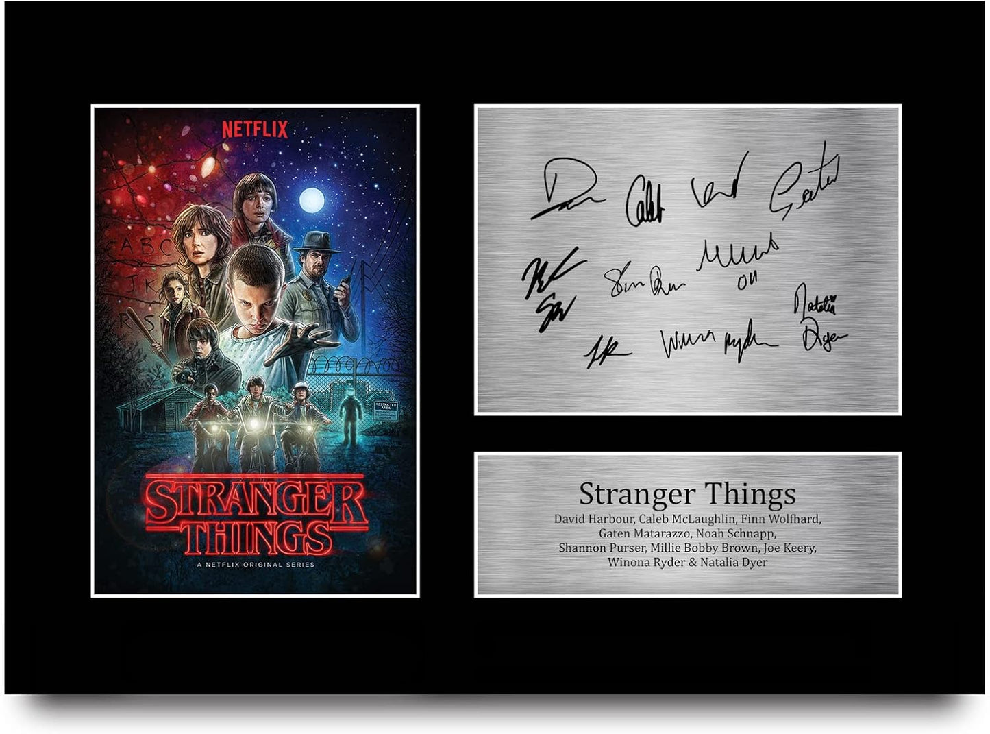 HWC Trading FR – Stranger Things Cast Autographed Print (A4, Framed)