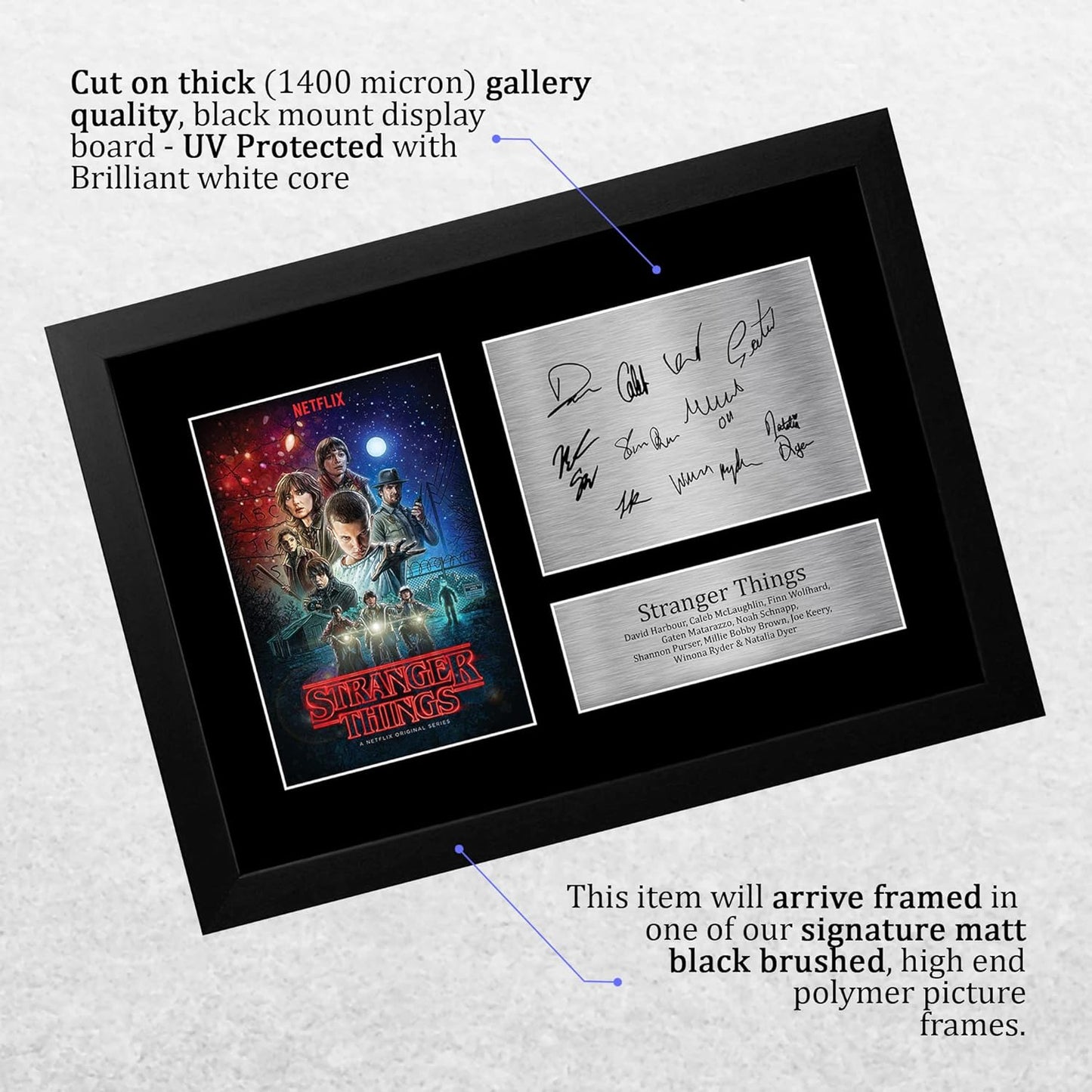 HWC Trading FR – Stranger Things Cast Autographed Print (A4, Framed)
