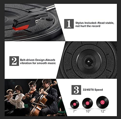 3-speed vinyl turntable with built-in speakers