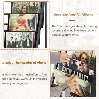 Side table with 3-tier storage for vinyl records