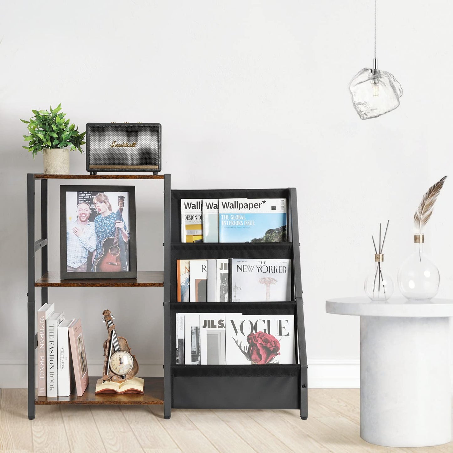 Side table with 3-tier storage for vinyl records