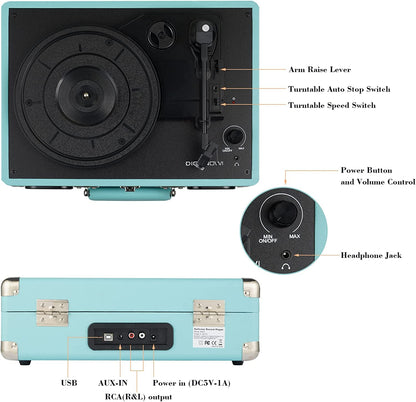 3-speed vinyl turntable with built-in speakers