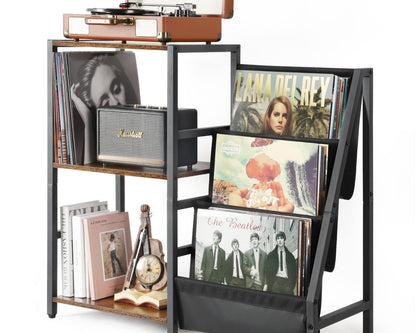 Side table with 3-tier storage for vinyl records