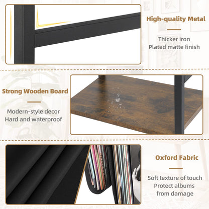 Side table with 3-tier storage for vinyl records