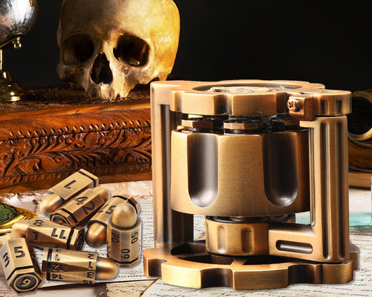 Bullet Dice Set – 7 Metal Dice with Revolver